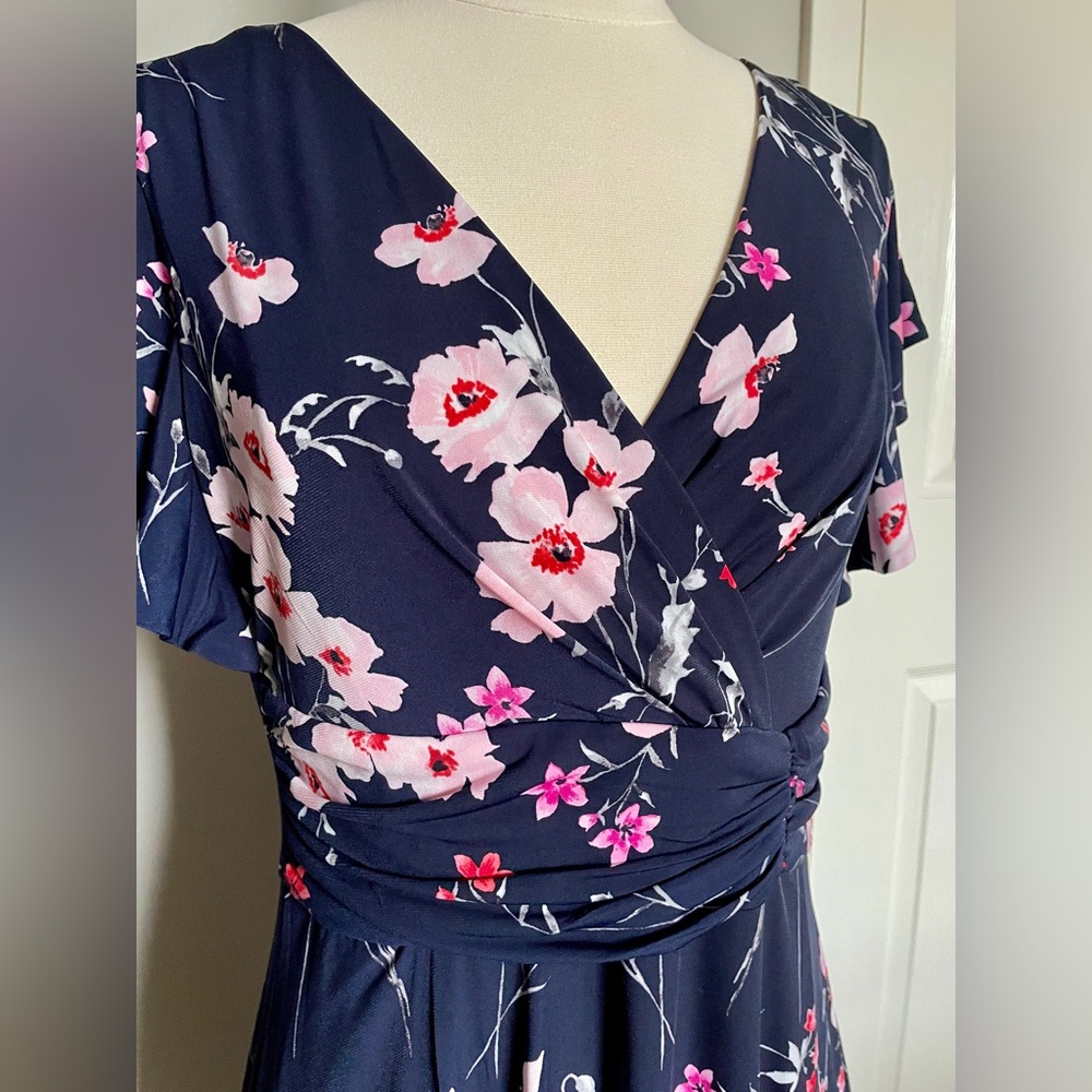 Jessica Howard Floral Navy Midi Dress, Size 6 - Picture 2 of 8